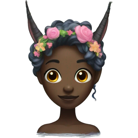 generate a dark-skinned fairy with a unicorn horn who circles the water with a flower wreath emoji