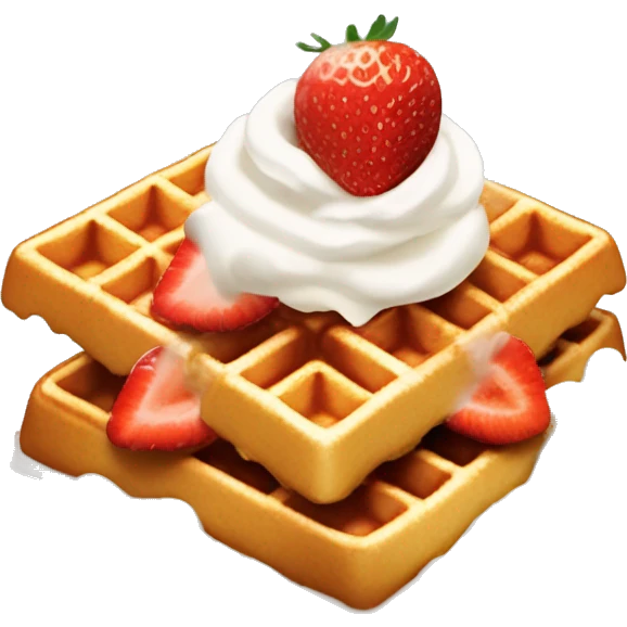 square waffle with dollop of whipped cream and one strawberry on top emoji