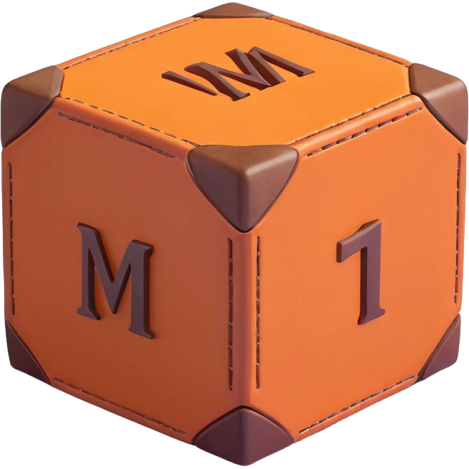 single dice, 3D, brown camel leather texture, Hermès orange accents, luxury, no text emoji