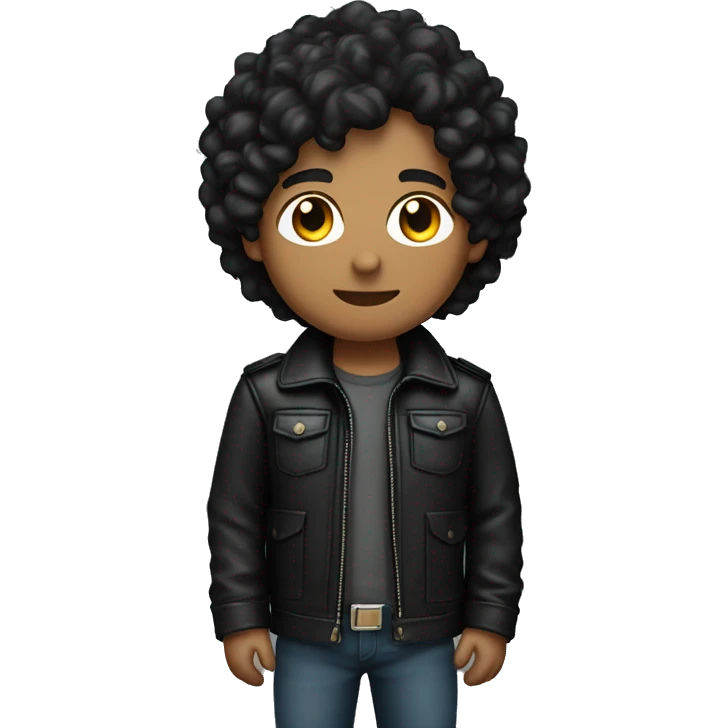 young light brown skin man with black long slightly curly hair and black leather jacket holding camera emoji