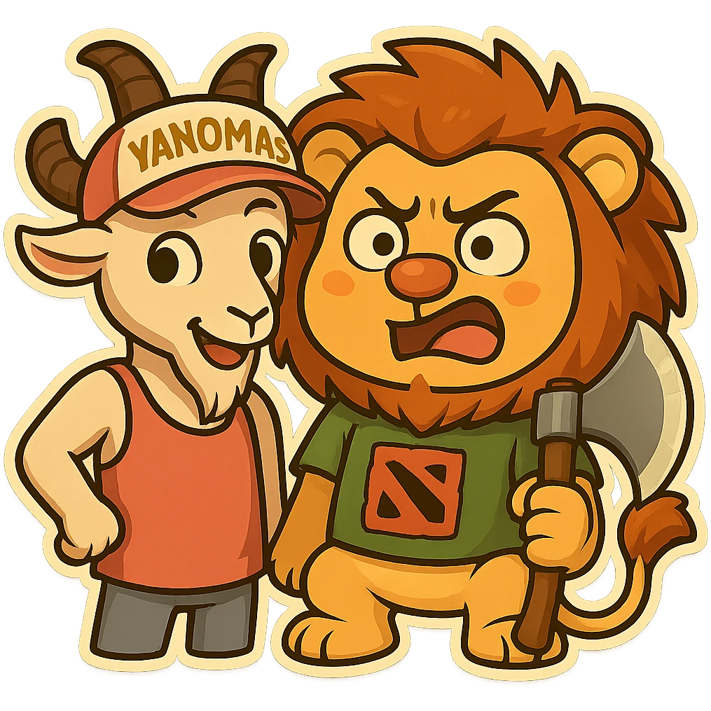 Add a humanoid goat character next to the existing subject, wearing a pink tank top and a cap with the inscription 'VANOMAS', in the style of a Telegram sticker, maintaining transparent background. emoji