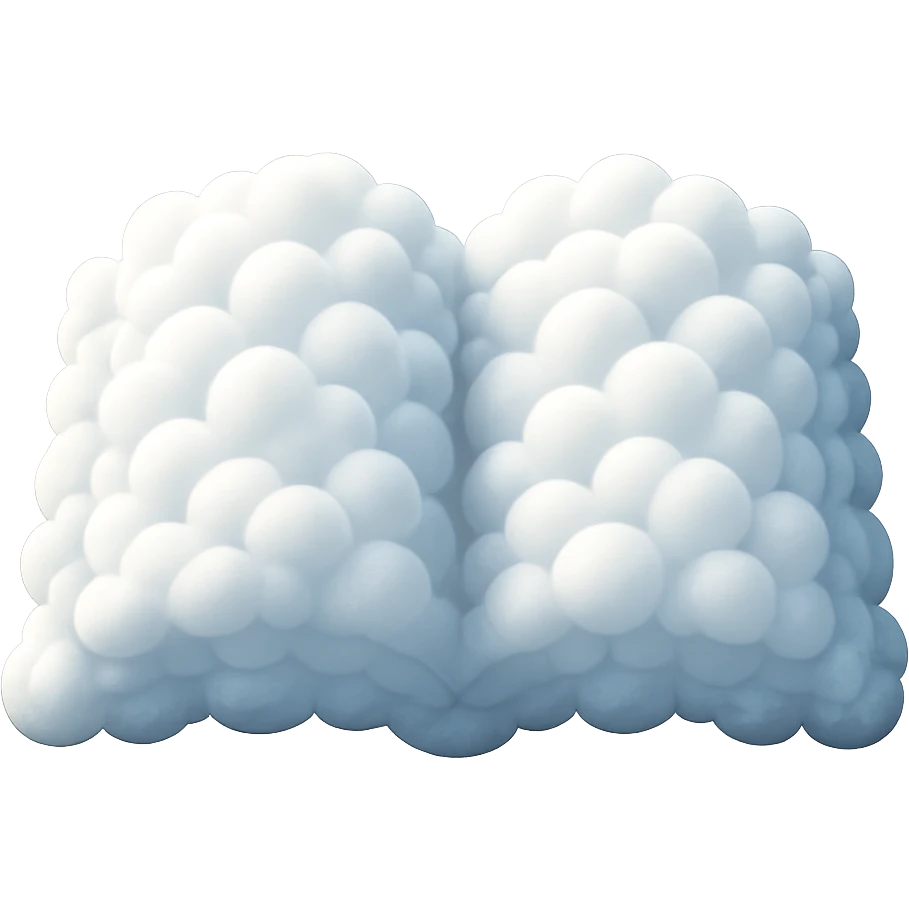 top view of a thick open book made entirely of small, very bright white fluffy convex clouds, matte glass style emoji