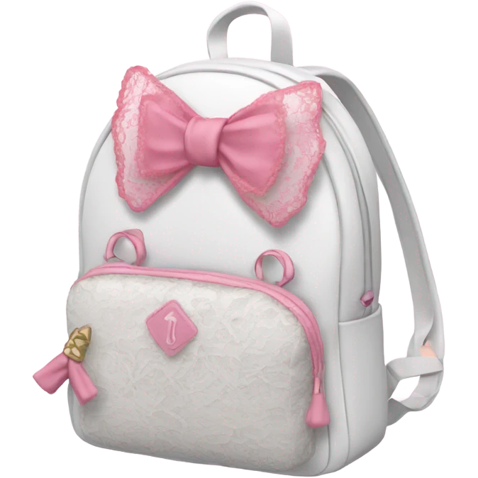 A white mini backpack with pink lace and bows emoji