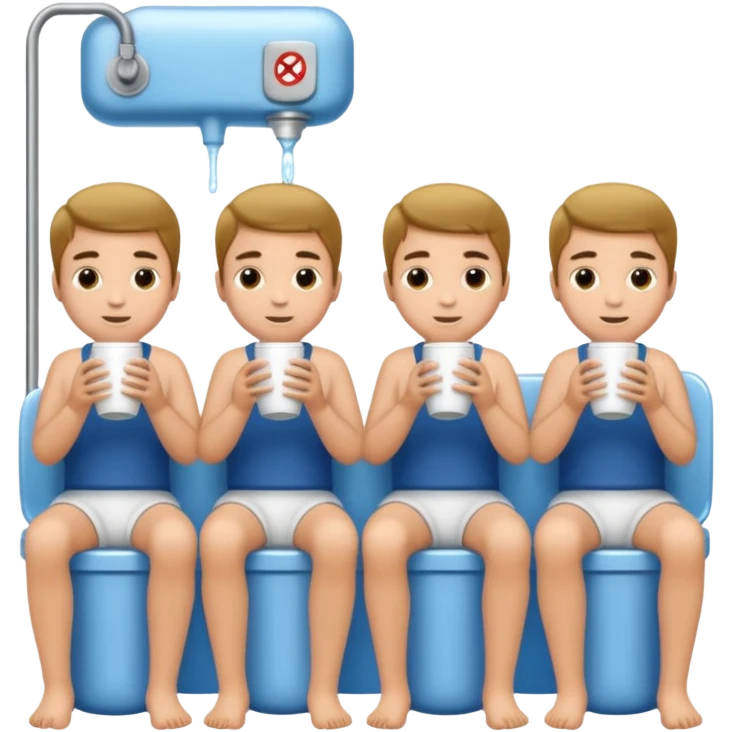 varios meninos sentado no vaso sanitário de um banheiro publico  emoji