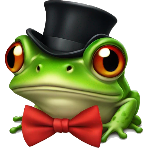 Frog with red bow tie and black tophat emoji