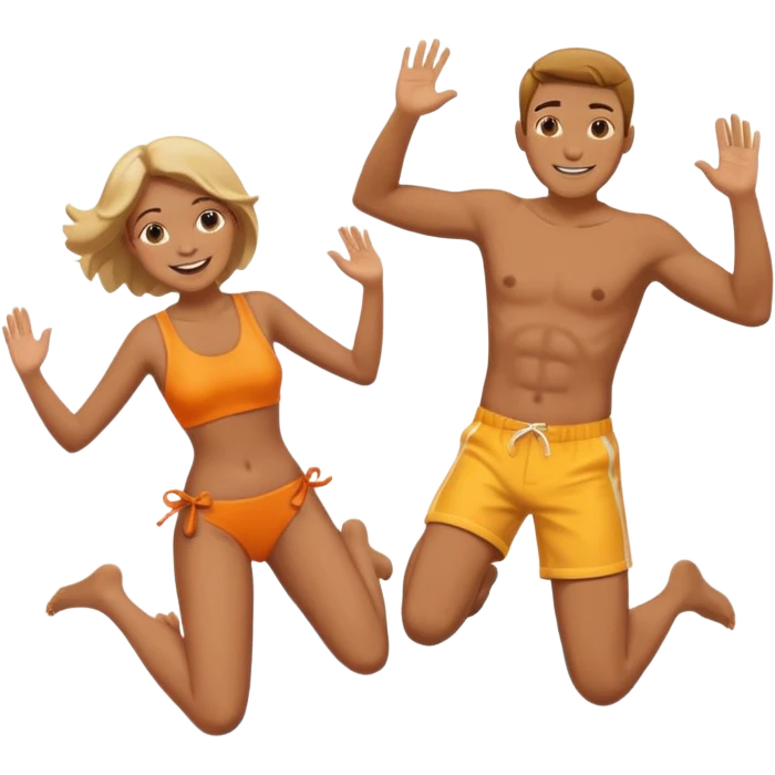 man and woman jumping into pool pool smiling  emoji