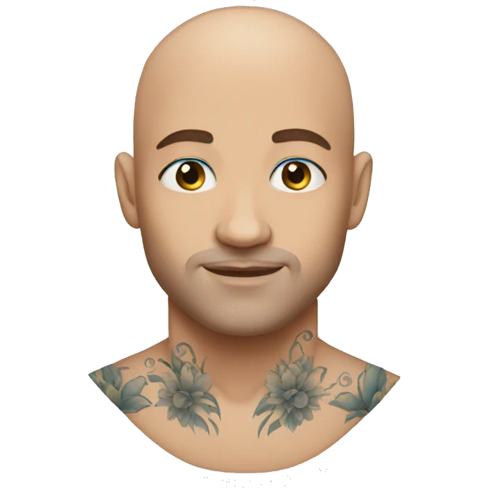 Bald man blue eyes wearing tattoos  emoji