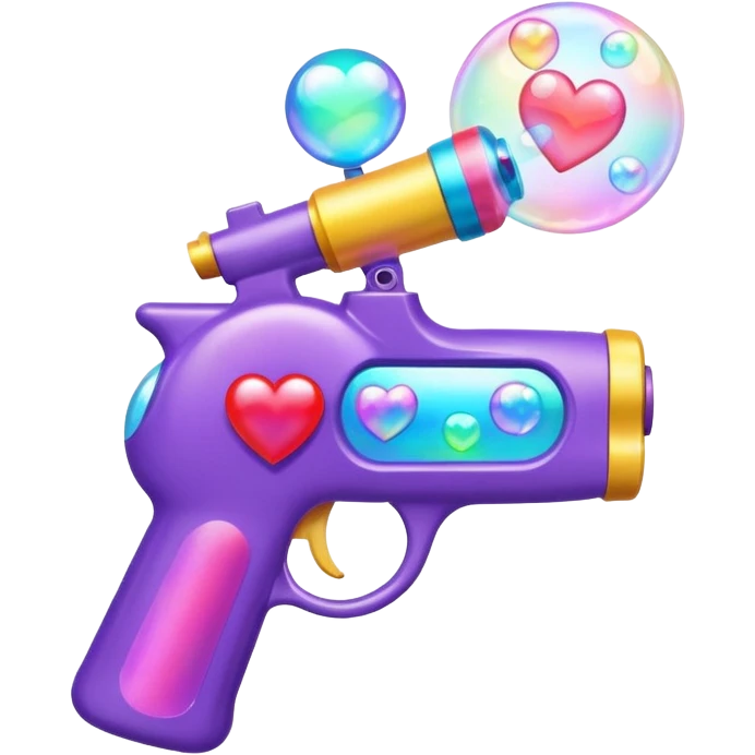 a bubble gun that shoots out hearts and a lot of heart-shaped bubbles surrounding it emoji