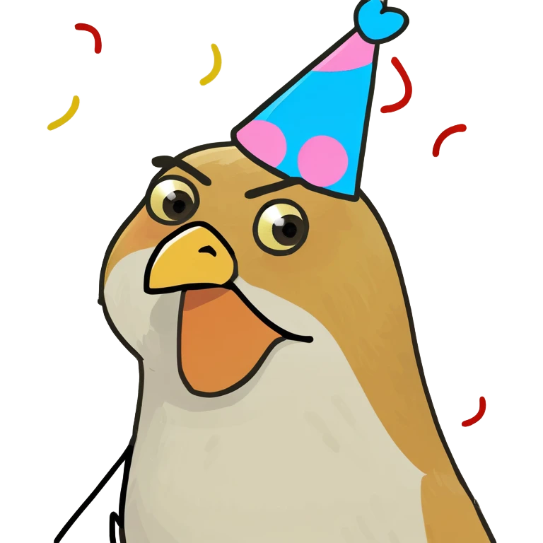 A chicken with a party hat and confetti  emoji