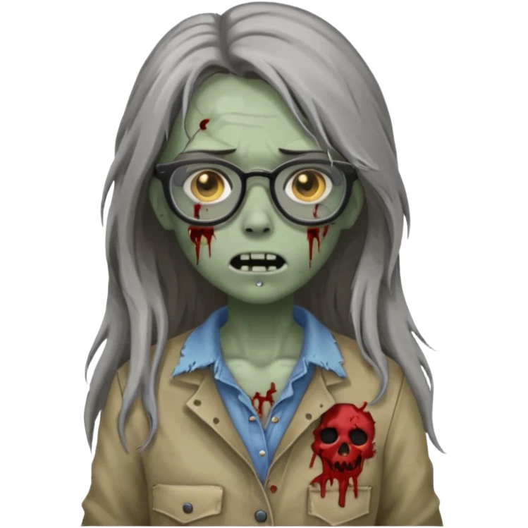 zombie with glasses gray girl long hair emoji
