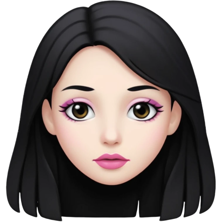 hair long black normal hair with black eyes, and white skin, white pinkish lip  emoji
