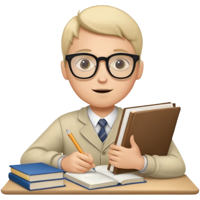 The student is studying with textbooks and notebooks open emoji