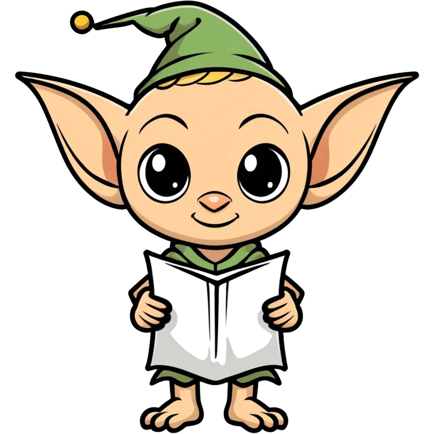 Dobby the house-elf from Harry Potter, cartoonish sticker style emoji