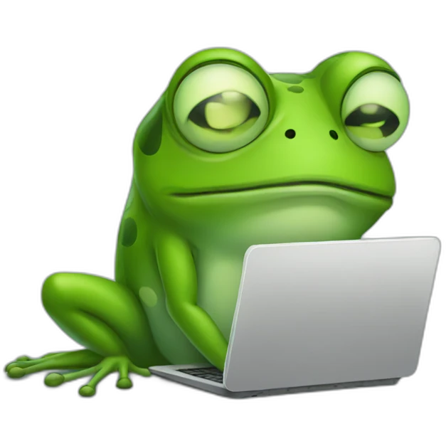 Sad tired frog is working on computer emoji