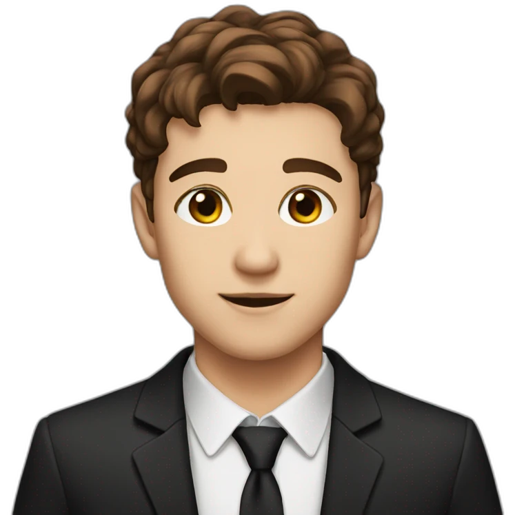 young man with brown hair and brown eyes and a black suit emoji