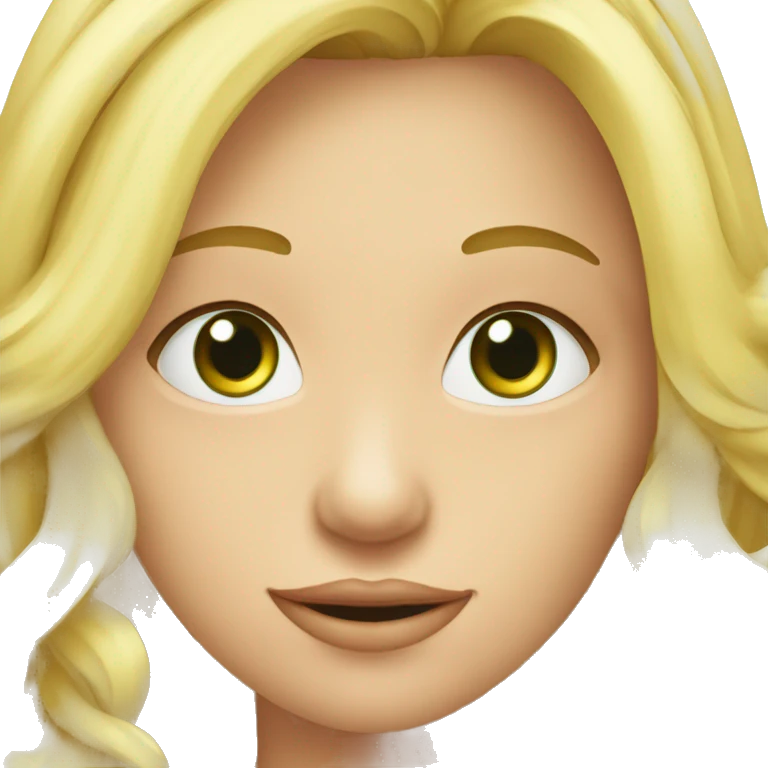 fille blonde avec tresses avec des yeux verts qui sourit avec les dents eu qui a un haut vertclair emoji