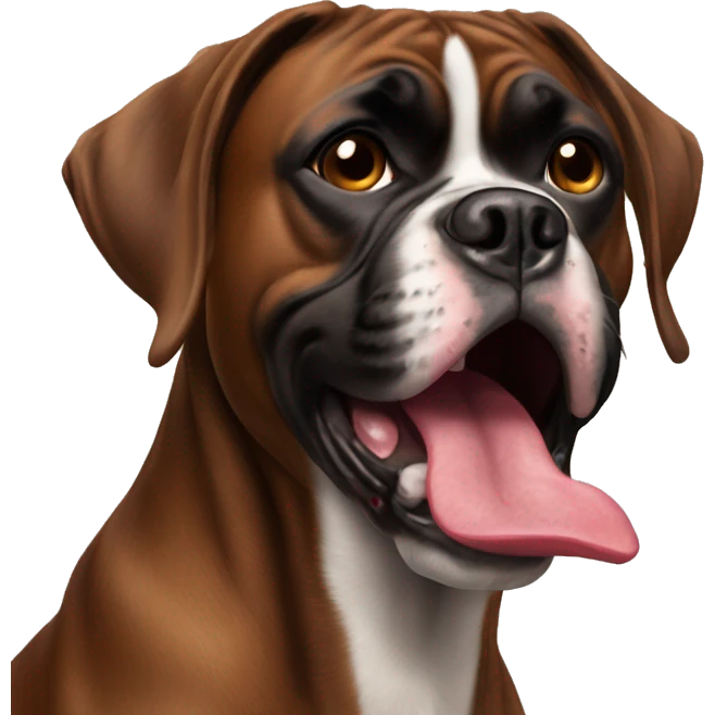 dark brown boxer dog with tongue hanging out of mouth emoji
