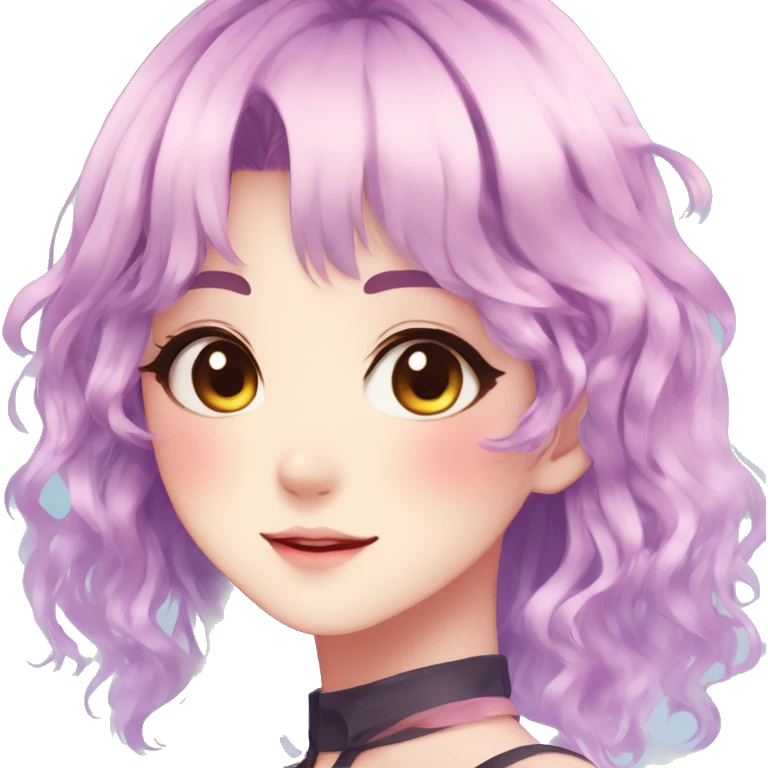 Gorgeous anime style shojo character with blushing face aesthetic and pretty colorful shiny gradient pastel hair trending style emoji