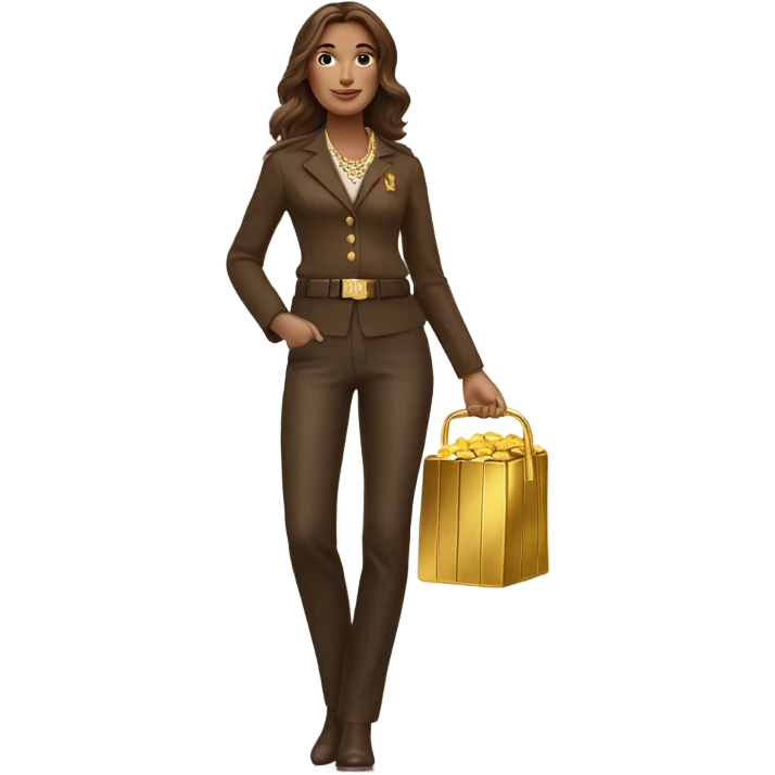 Brown haired Ralph lauren women working holding gold bars  emoji