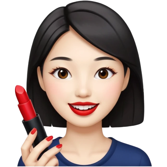 Korean woman applying lipstick, smiling face emoji