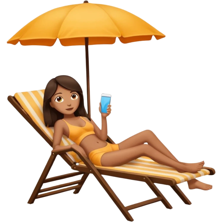 a girl with dark brown hair that is sunbathing on a long chair  emoji