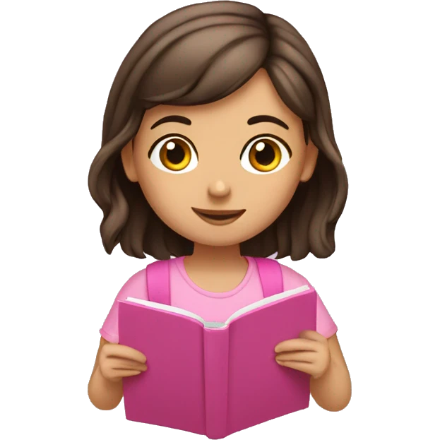 brunette girl studying pink notebook  emoji