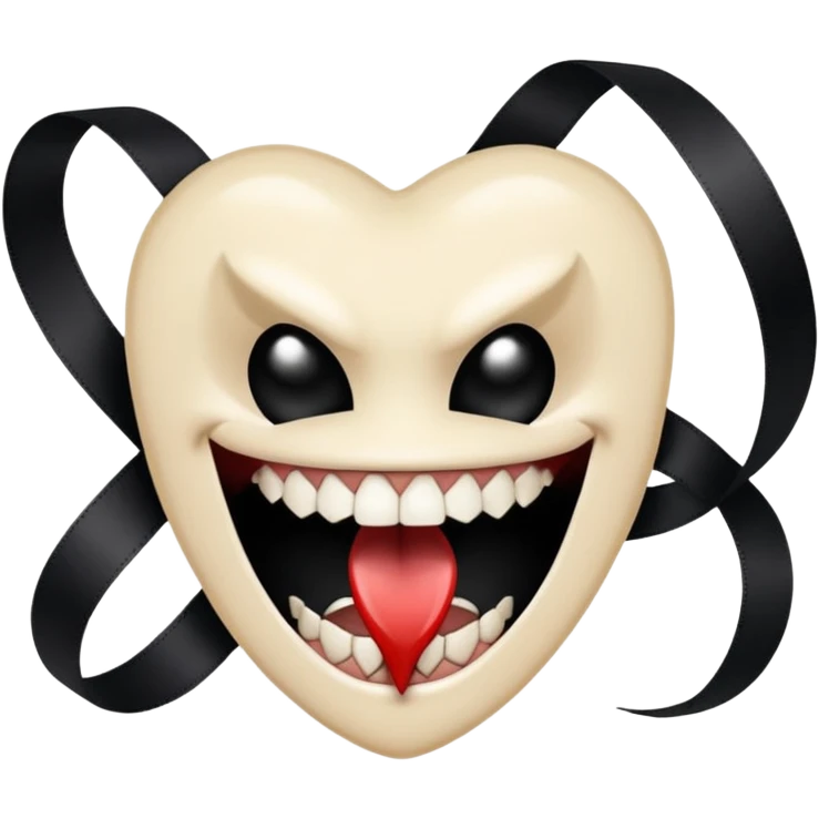 Sharp teeth biting into black silk ribbon, restrained desire emoji