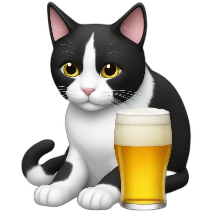 Black and white cat is drinking a beer emoji