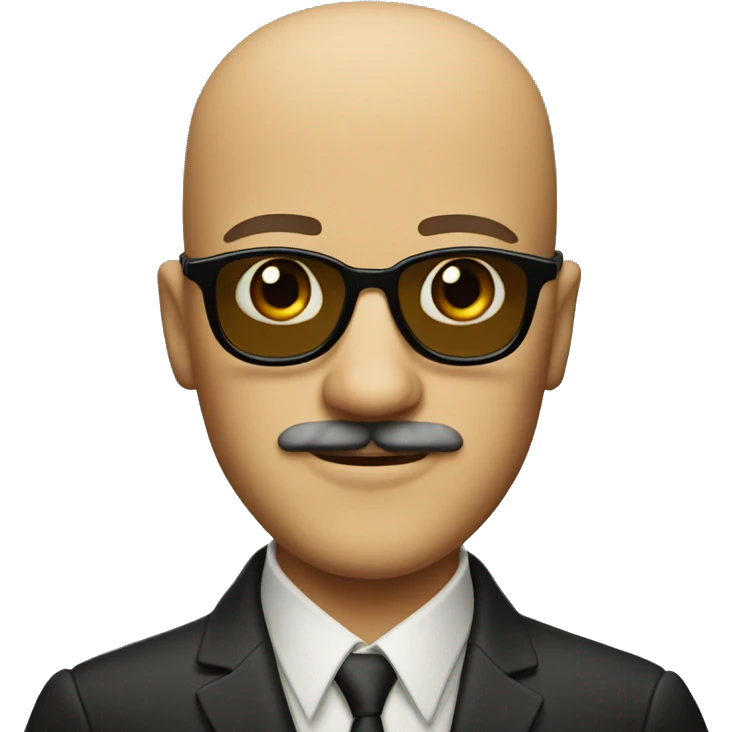 A bald man with a curled mustache and leopard-print glasses emoji