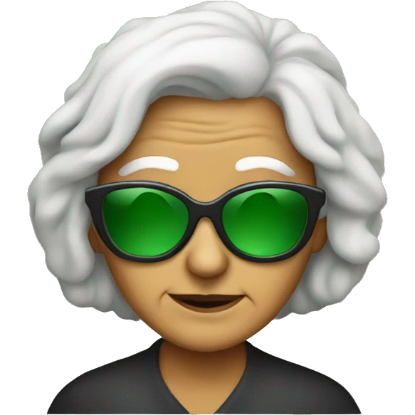 Old woman with green heart sunglasses emoji