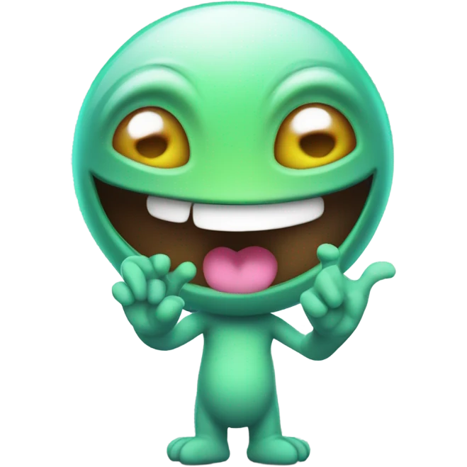 happy cute alien with peace sign fingers emoji