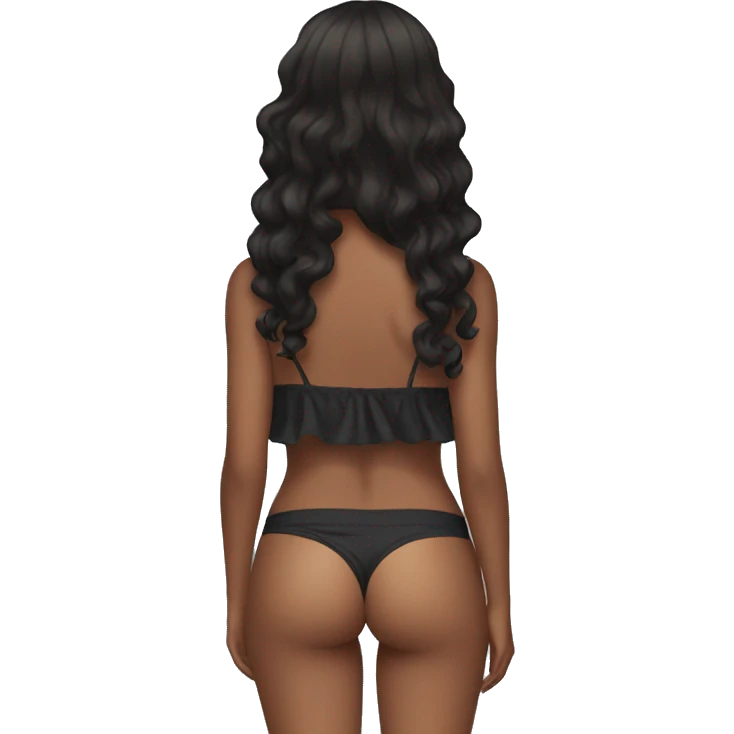 the back side of a brown women, with black hair, wavy long hair, beach outfit emoji