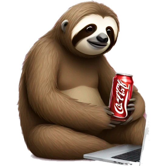 tired sloth with coca cola can and laptop emoji