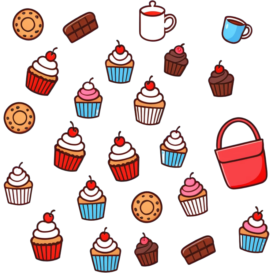 picnic with cupcakes, cookies and tea on a red and white checkered blanket emoji