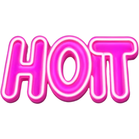 pink neon sign with the word hot emoji