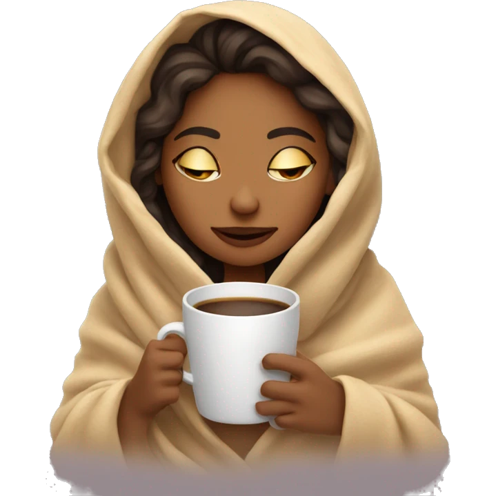 girl inside a blanket / sipping coffee eyes closed emoji