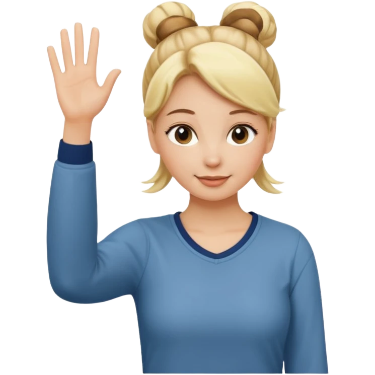 blonde woman with bun in casual clothes waving emoji