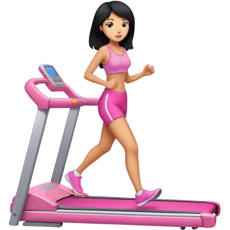 Girl black hair walking in pink treadmill emoji