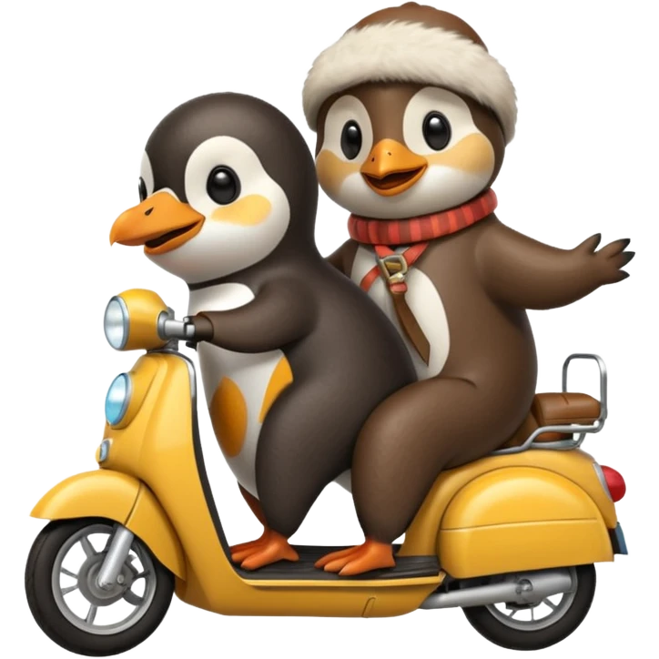 Penguin and otter on moped emoji