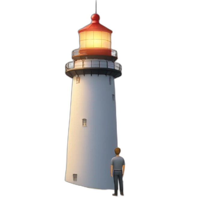 man standing below light house emoji