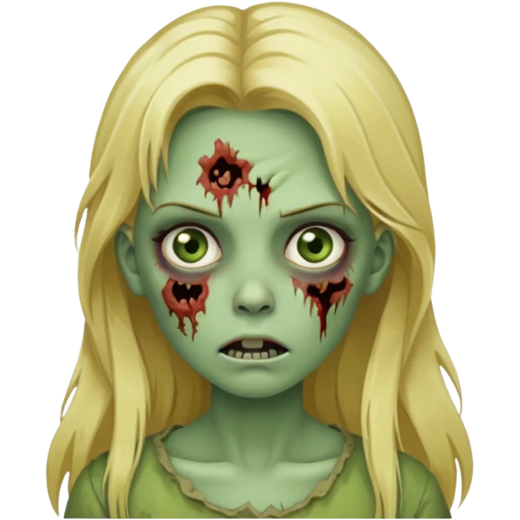 girl zombie with blonde long hair green skin and with no angry face emoji