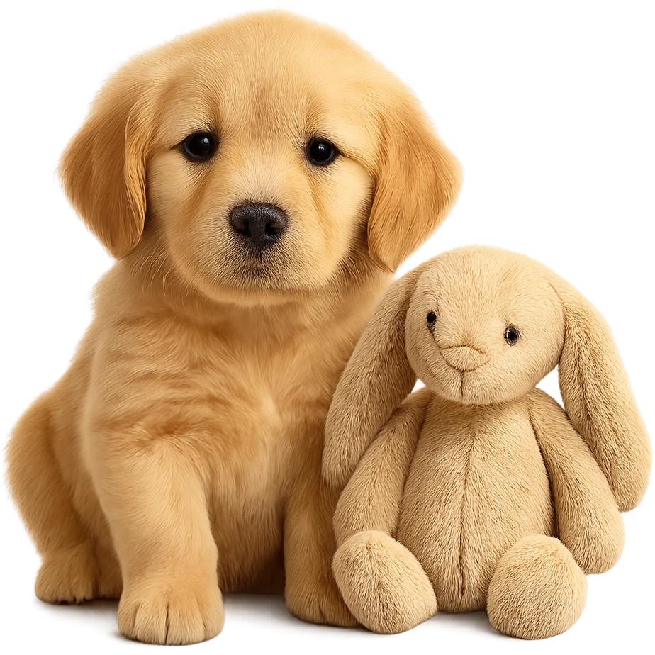 cute golden retriever puppy jellycat bunny plushie emoji