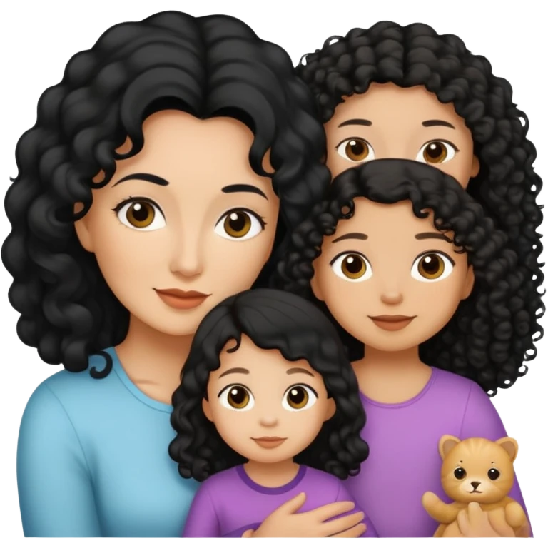 Aunt black long straight hair light medium skin, and toddler niece tan skin black curly hair emoji