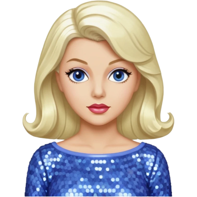 Lana Turner with long platinum blonde hair, periwinkle sequin outfit  emoji