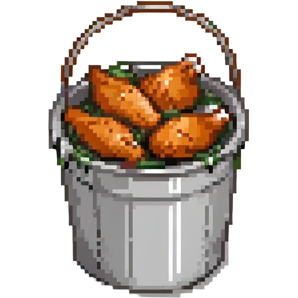 fried chicken in a silver steel bucket, slightly angled side perspective emoji
