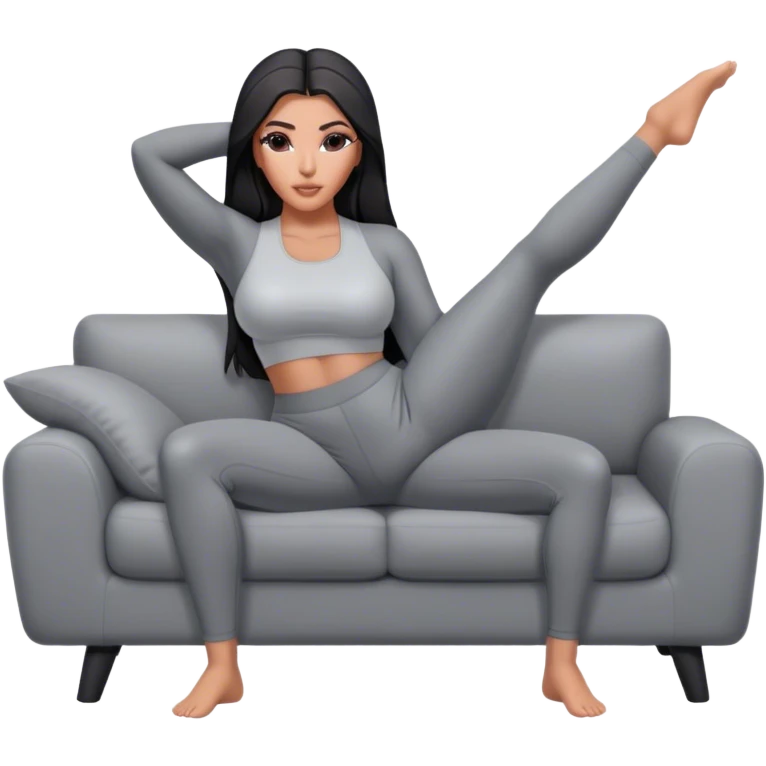 hyper-realistic kim kardashian in gray yoga pants lying on couch comfy emoji