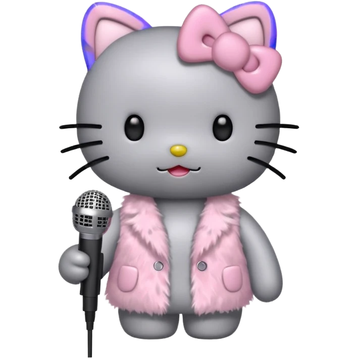 grey Hello Kitty with a microphone  emoji