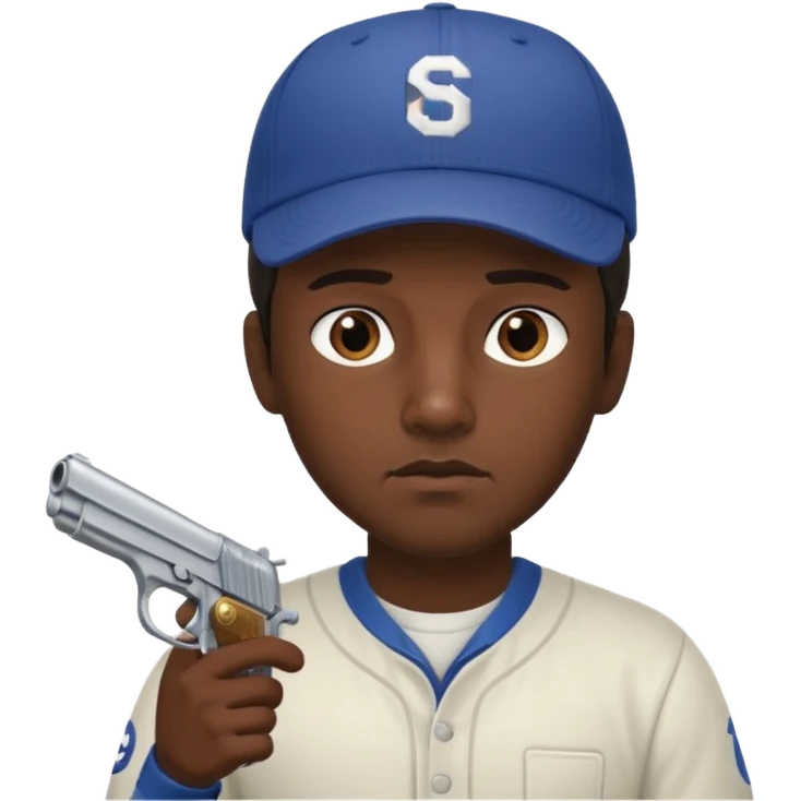 Un moreno con una pistola y grosero y una gorra emoji
