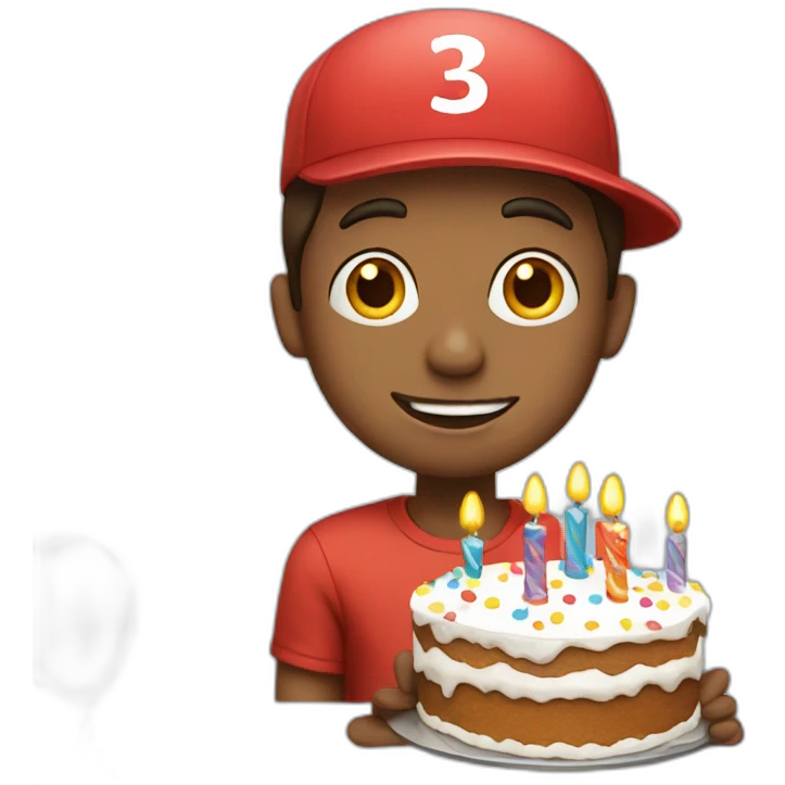 Birthday boy with cap and cake and balloons  emoji