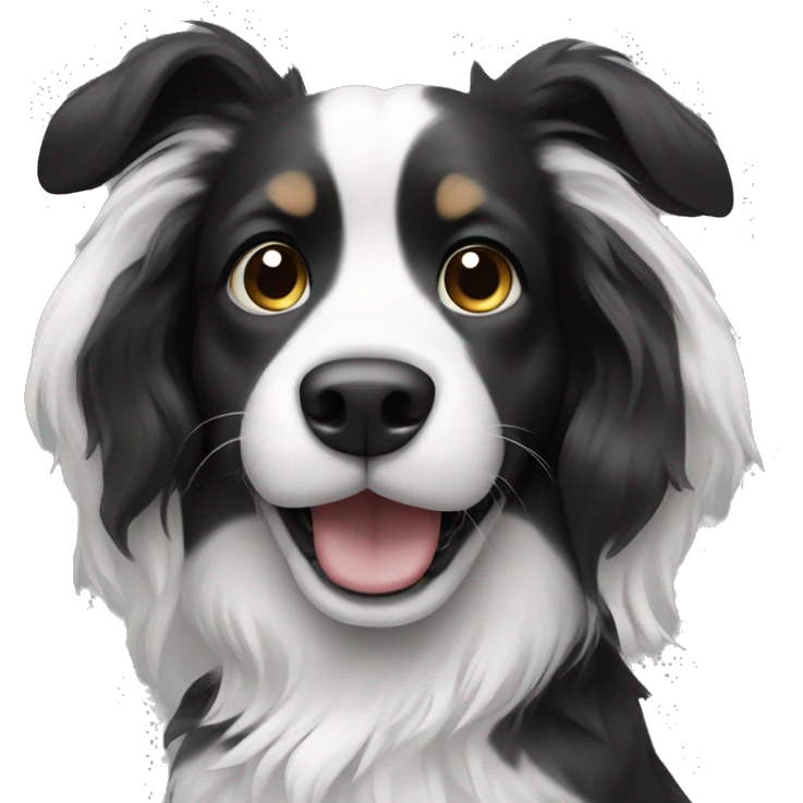 Long-haired Black and white dog waving emoji